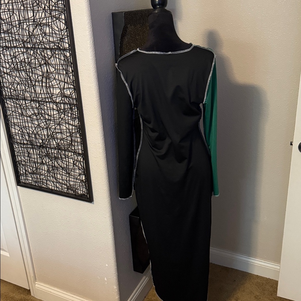 Leopard Print and Green Long Sleeve Dress - Picture 4 of 5